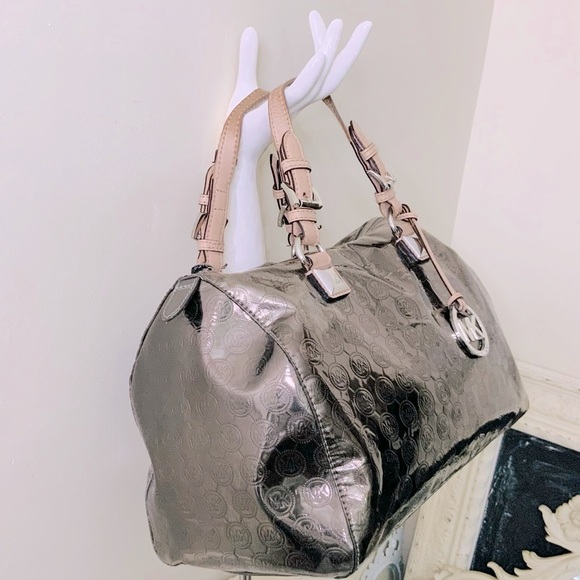 Michael Kors Metallic Medium Grayson Monogram Satchel - Picture 13 of 14